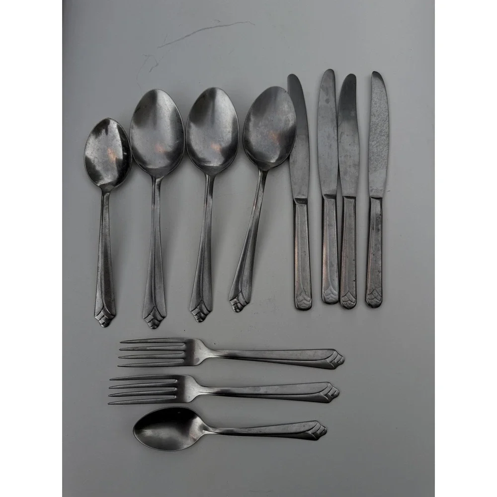 Vintage Stainless USA Flatware Set 11pc Art Deco Shell Fan‎ Pattern Silverware